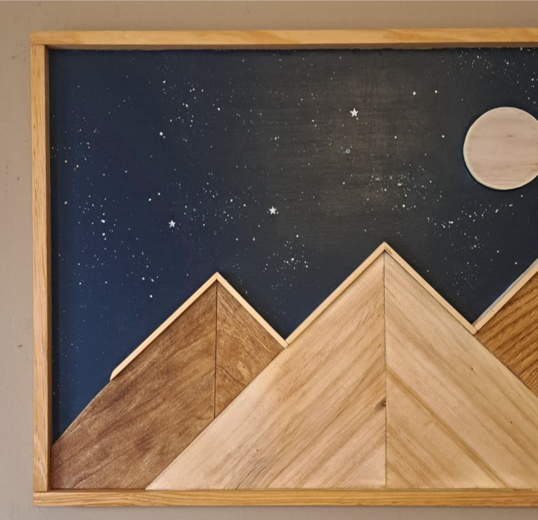 Reclaimed Mountains with Moon/Stars Wall Art