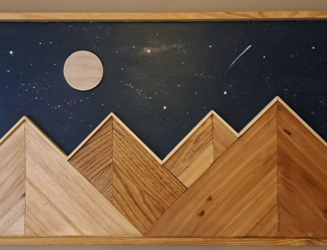 Reclaimed Mountains with Moon/Stars Wall Art