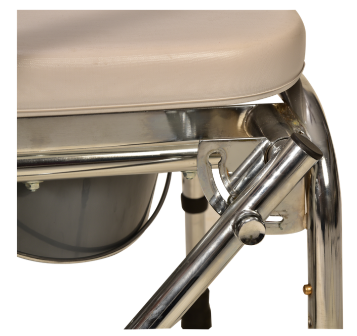 Adjustable Steel Commode Chair with Drop-Arm – Platinum Silver Finish, Heavy-Duty & Portable