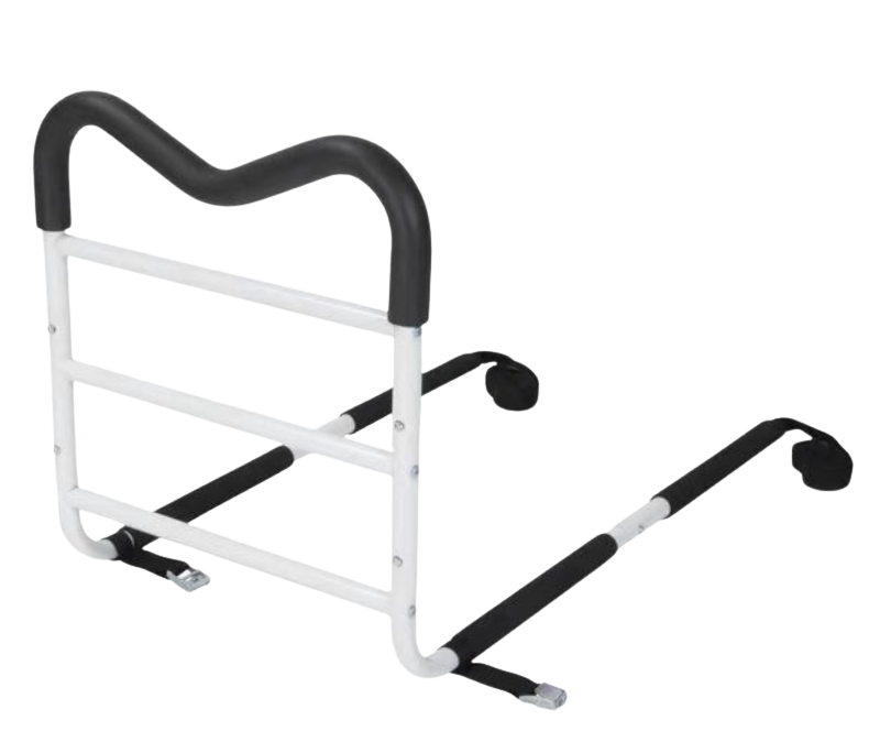 M-Shape Steel Bedside Safety Rail – Adjustable, Foam-Grip Support with Storage Pouch