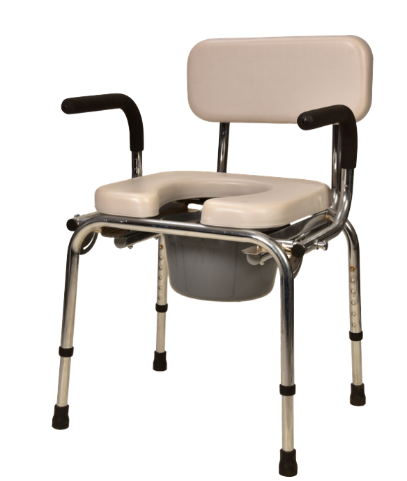 Adjustable Steel Commode Chair with Drop-Arm – Platinum Silver Finish, Heavy-Duty & Portable