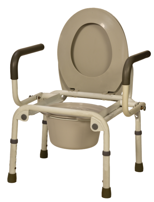 Adjustable Steel Commode Chair with Drop-Arm Design & White Powder-Coated Finish