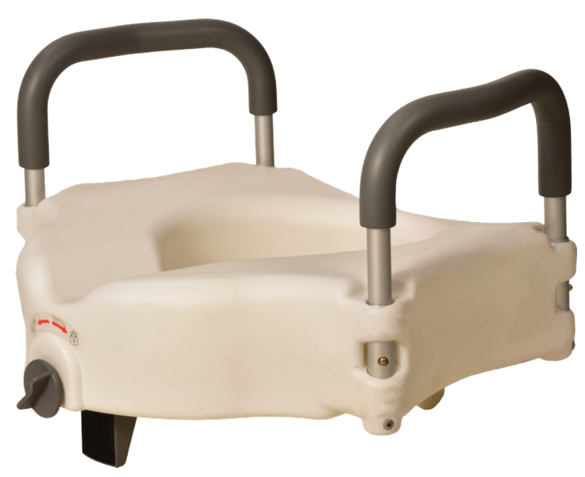 Raised / Elevated Toilet Seat with Removable Foam-Padded Armrests | Adjustable Fit for Most Toilets