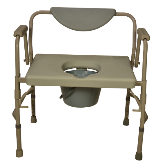 Extra-Wide Heavy-Duty Steel Commode Chair with Drop Arms & Adjustable Height – Bariatric Bedside Toilet for Elderly & Disabled