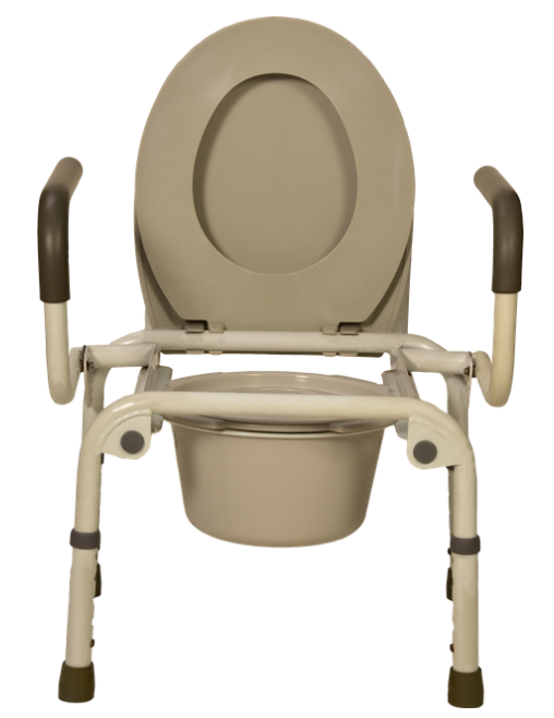 Adjustable Steel Commode Chair with Drop-Arm Design & White Powder-Coated Finish