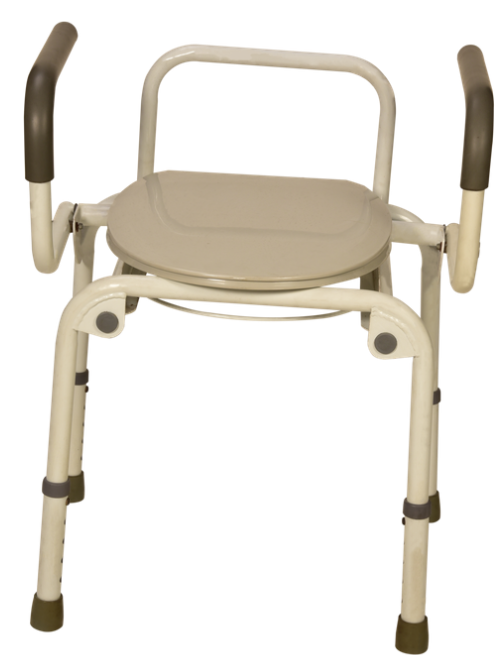 Adjustable Steel Commode Chair with Drop-Arm Design & White Powder-Coated Finish