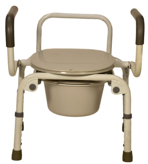 Adjustable Steel Commode Chair with Drop-Arm Design & White Powder-Coated Finish