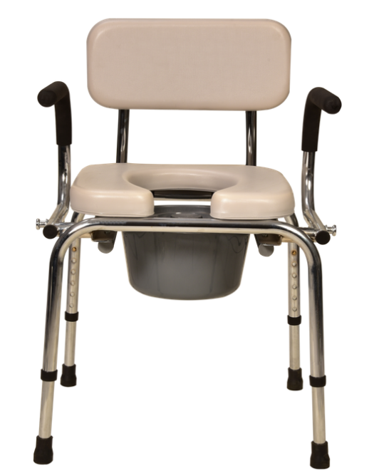 Adjustable Steel Commode Chair with Drop-Arm – Platinum Silver Finish, Heavy-Duty & Portable