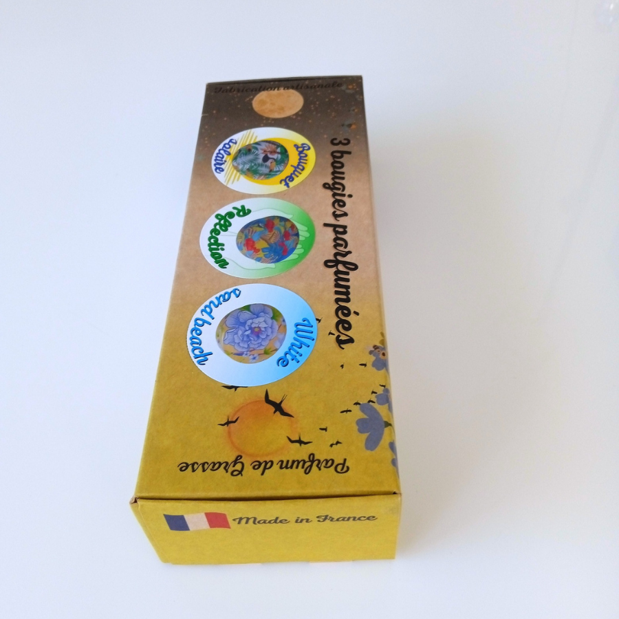 Coffret 3 bougies parfumées : Bouquet solaire - Reflection - White sand beach -  Parfum des parfumeries de Grasse(France)