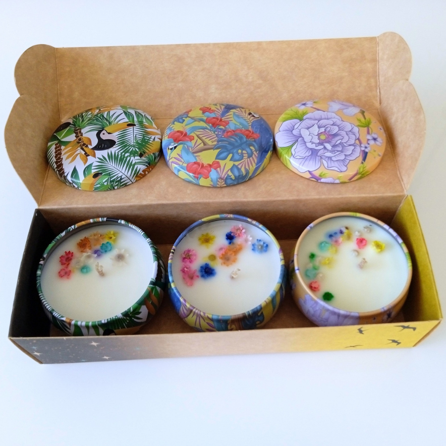 Coffret 3 bougies parfumées : Bouquet solaire - Reflection - White sand beach -  Parfum des parfumeries de Grasse(France)