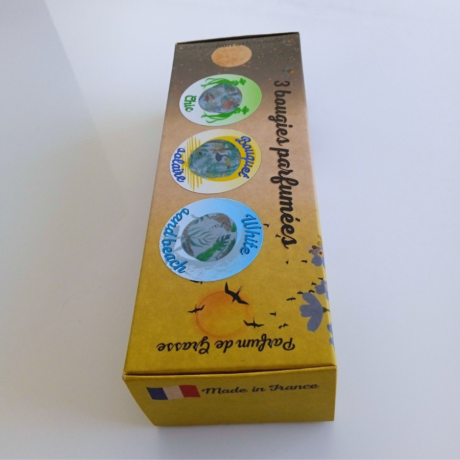 Coffret 3 bougies parfumées : Chic - Bouquet solaire - White sand beach -  Parfum des parfumeries de Grasse(France)