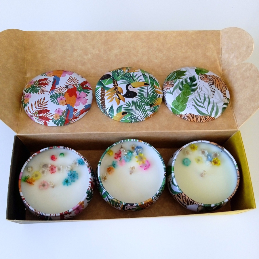 Coffret 3 bougies parfumées : Chic - Bouquet solaire - White sand beach -  Parfum des parfumeries de Grasse(France)