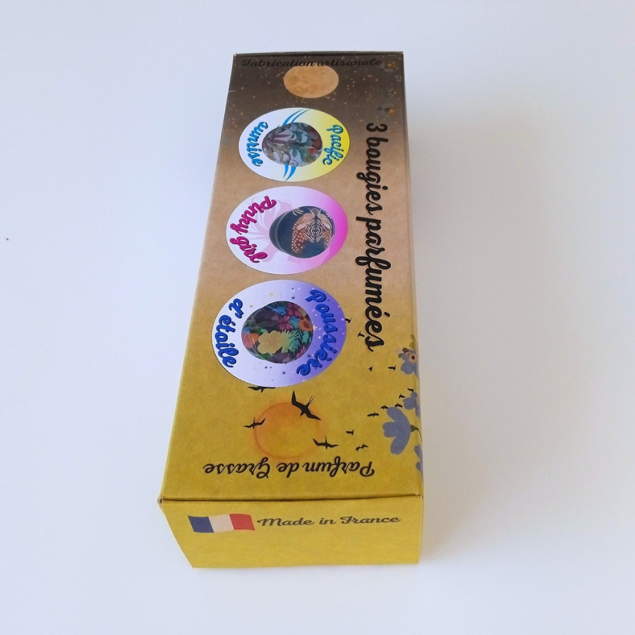 Coffret 3 bougies parfumées : Pacific sunrise - Pinky girl - Poussière d'étoile -  Parfum des parfumeries de Grasse(France)
