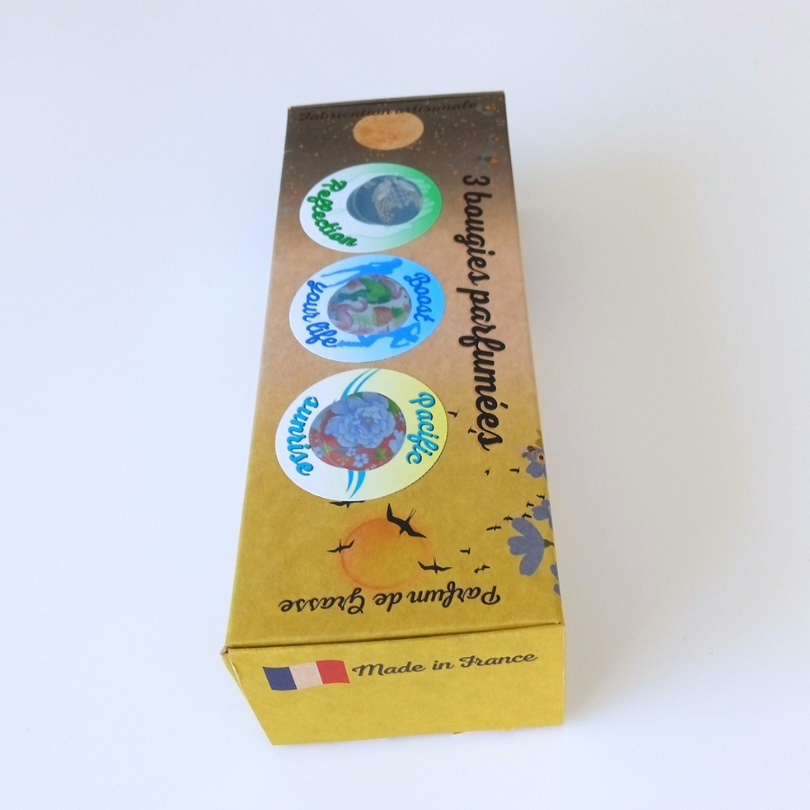 Coffret 3 bougies parfumées : Pacific sunrise - Boost your life - Reflection -  Parfums des parfumeries de Grasse(France)