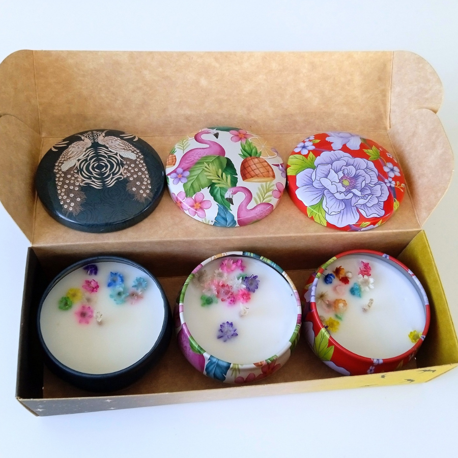 Coffret 3 bougies parfumées : Pacific sunrise - Boost your life - Reflection -  Parfums des parfumeries de Grasse(France)