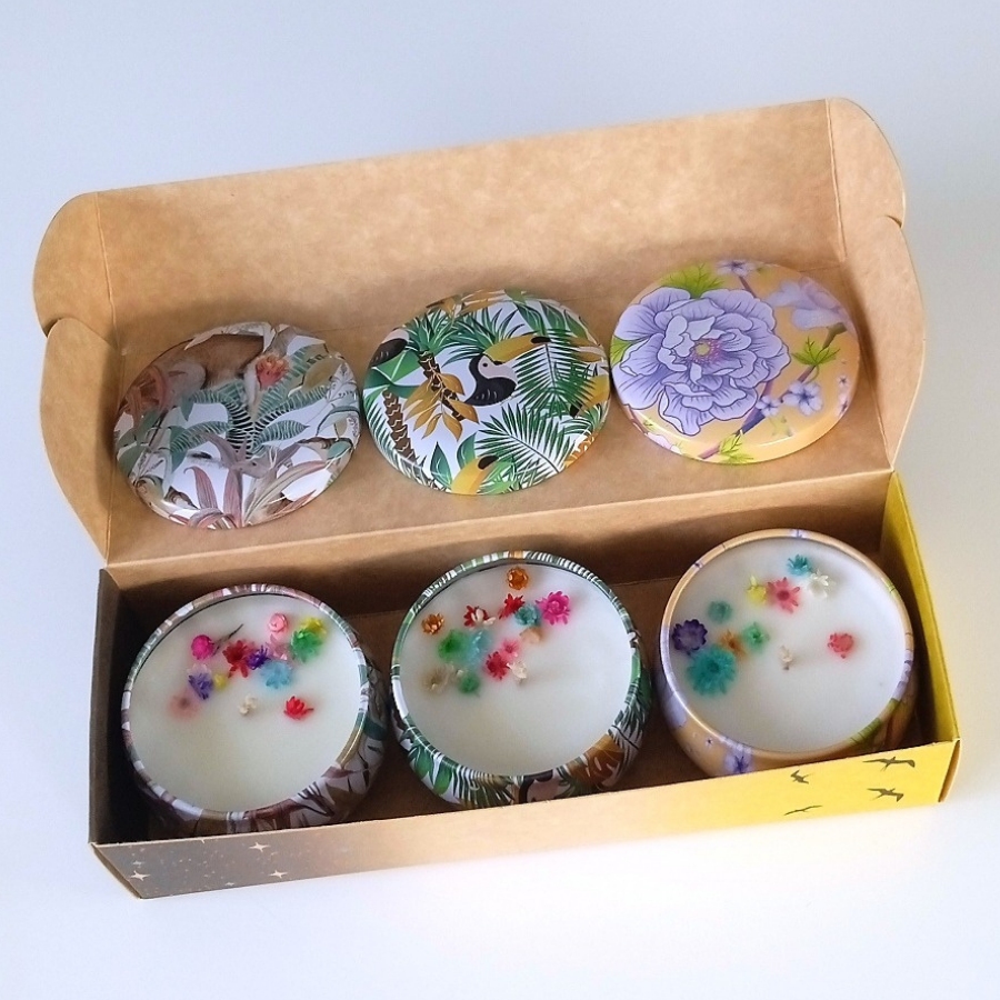 Coffret 3 bougies parfumées : Amour infini - Boost your life - Pacific sunrise - Parfum des parfumeries de Grasse(France) 