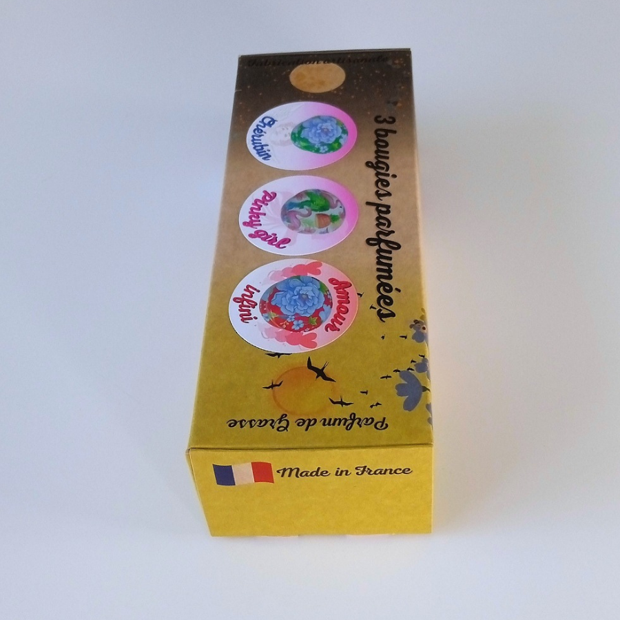 Coffret 3 bougies parfumées : Chérubin - Pinky girl - Amour infini - Parfum des parfumeries de Grasse(France) 