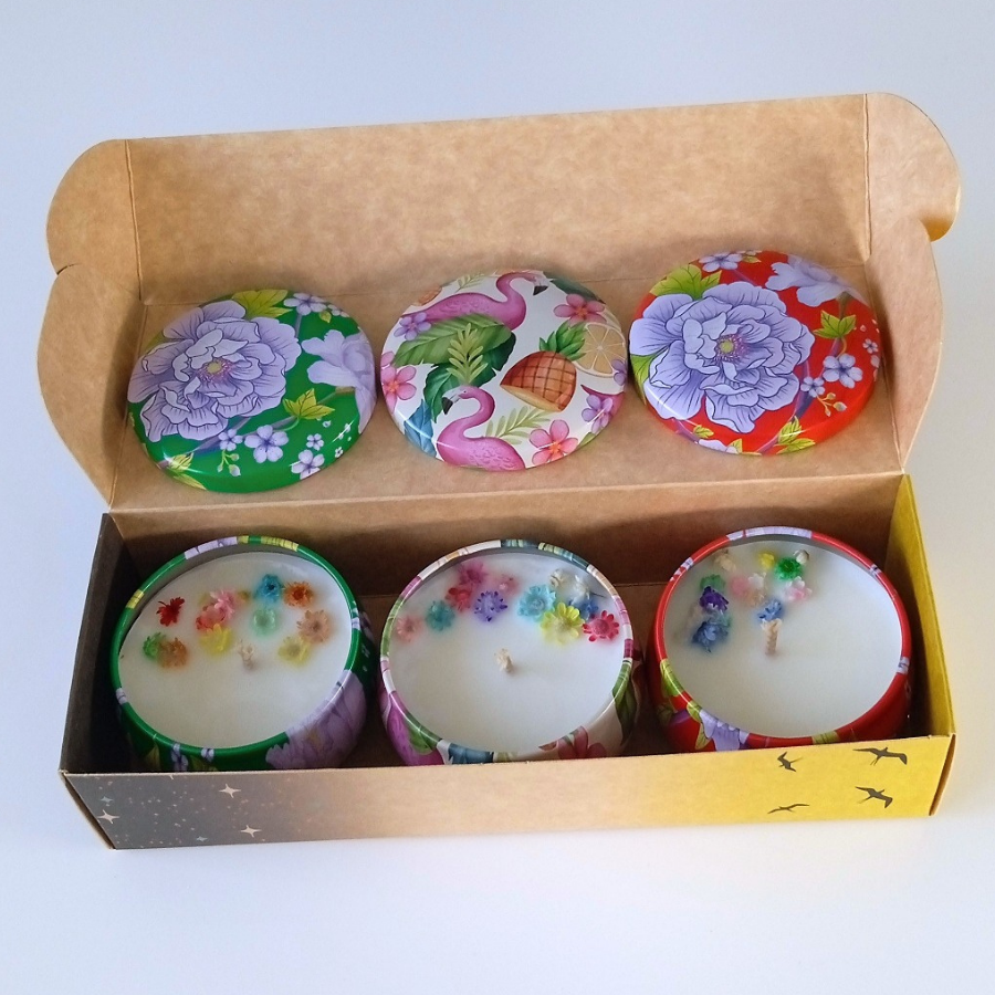 Coffret 3 bougies parfumées : Chérubin - Pinky girl - Amour infini - Parfum des parfumeries de Grasse(France) 