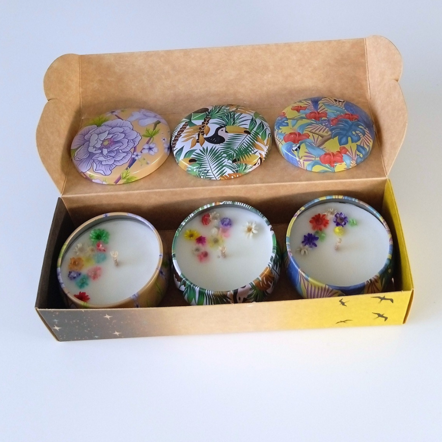 Coffret 3 bougies parfumées : Ibiza party - Bouquet solaire - Reflection - Parfum des parfumeries de Grasse(France)