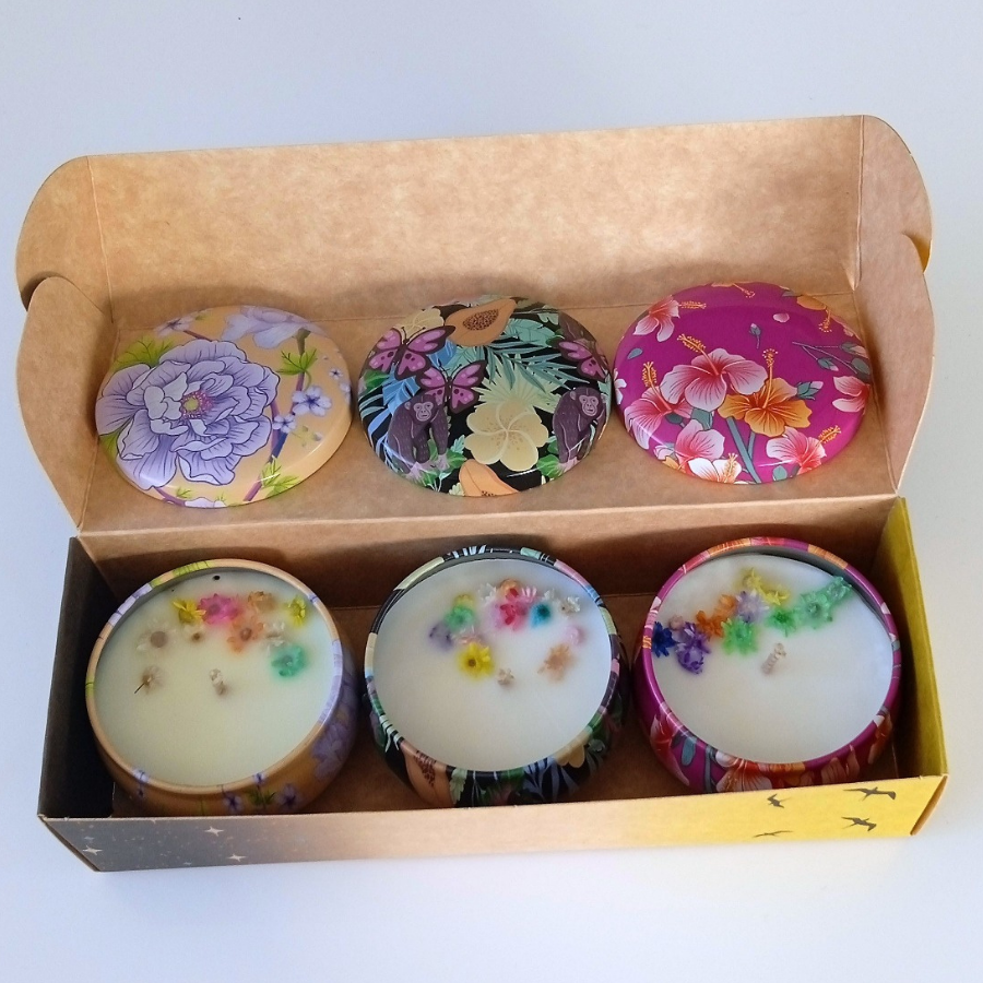 Coffret 3 bougies parfumées White sand beach - Boost your life - Poussière d'étoile - Parfum des parfumeries de Grasse(France)