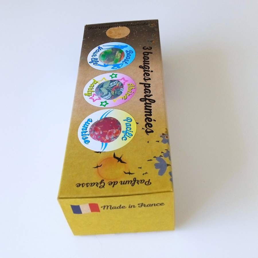 Coffret 3 bougies parfumées Boost your life - Ibiza party - Pacific sunrise - Parfum des parfumeries de Grasse(France)