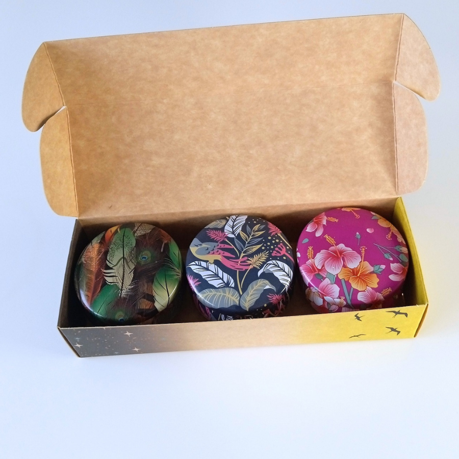 Coffret 3 bougies parfumées Boost your life - Ibiza party - Pacific sunrise - Parfum des parfumeries de Grasse(France)