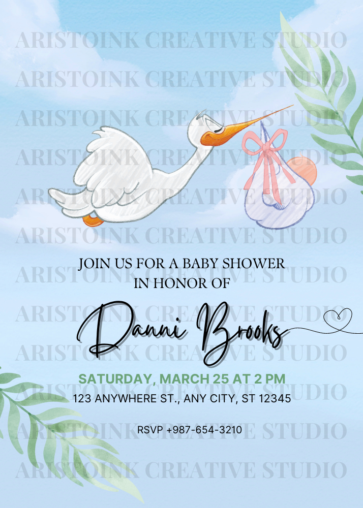 Stork baby shower invite
