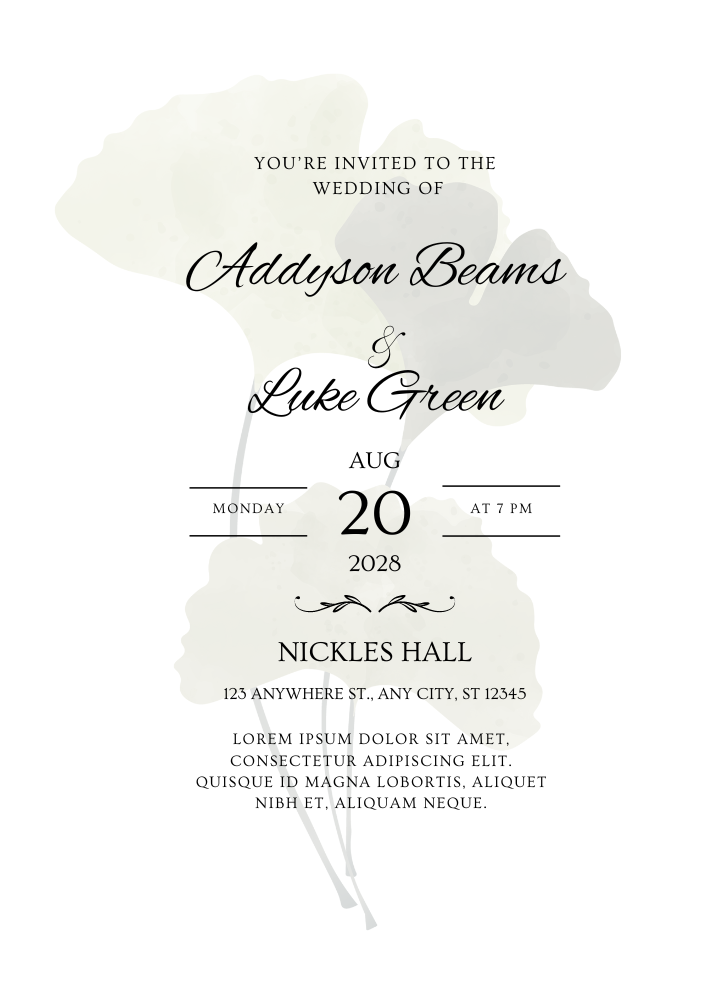 Mint Green Floral Wedding Invitation