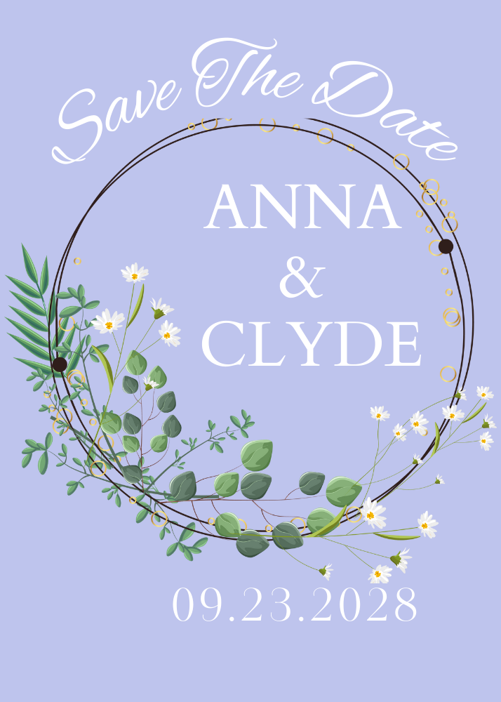 Lavender gold circle white text save the date