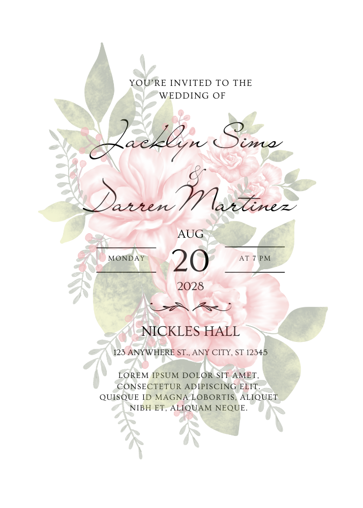 Rose imprint wedding invitation 
