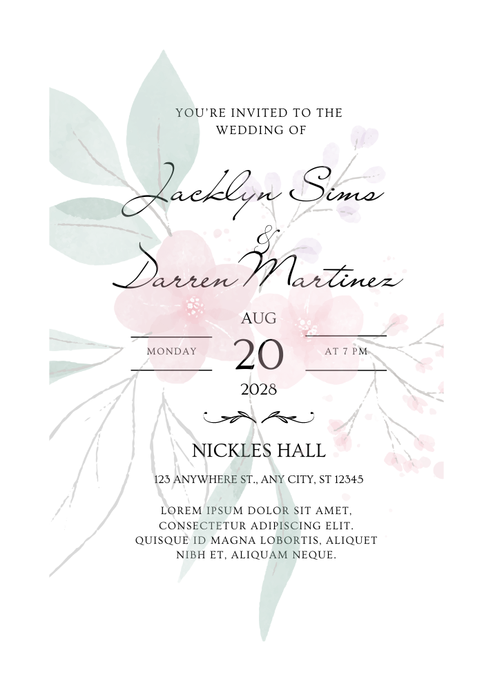 Floral imprint wedding invitation 