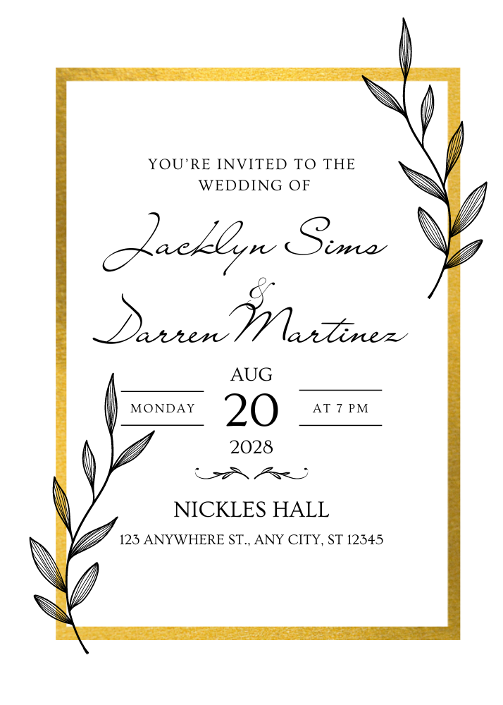 Classic Gold frame wedding invitation 