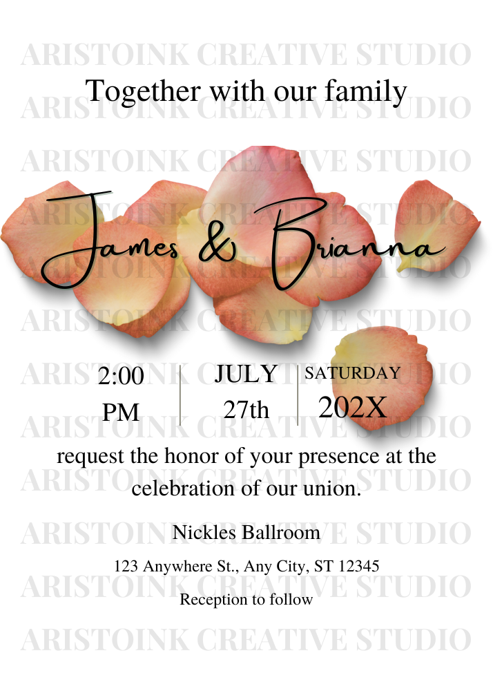 Peach petal wedding invitation