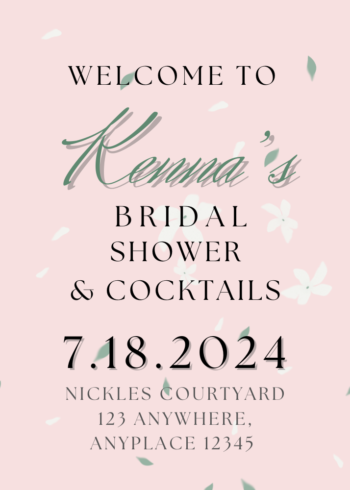 Light pink w/green text Bridal shower