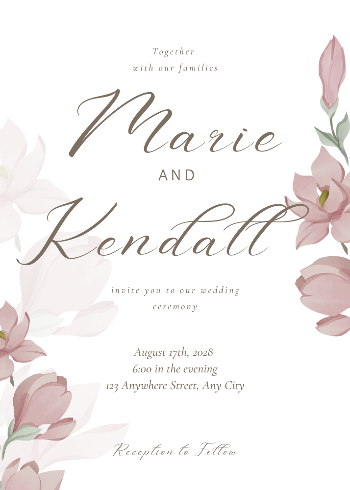 White with Pink Floral Wedding Invitation