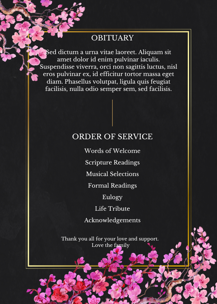 Black with pink flowers Obituary