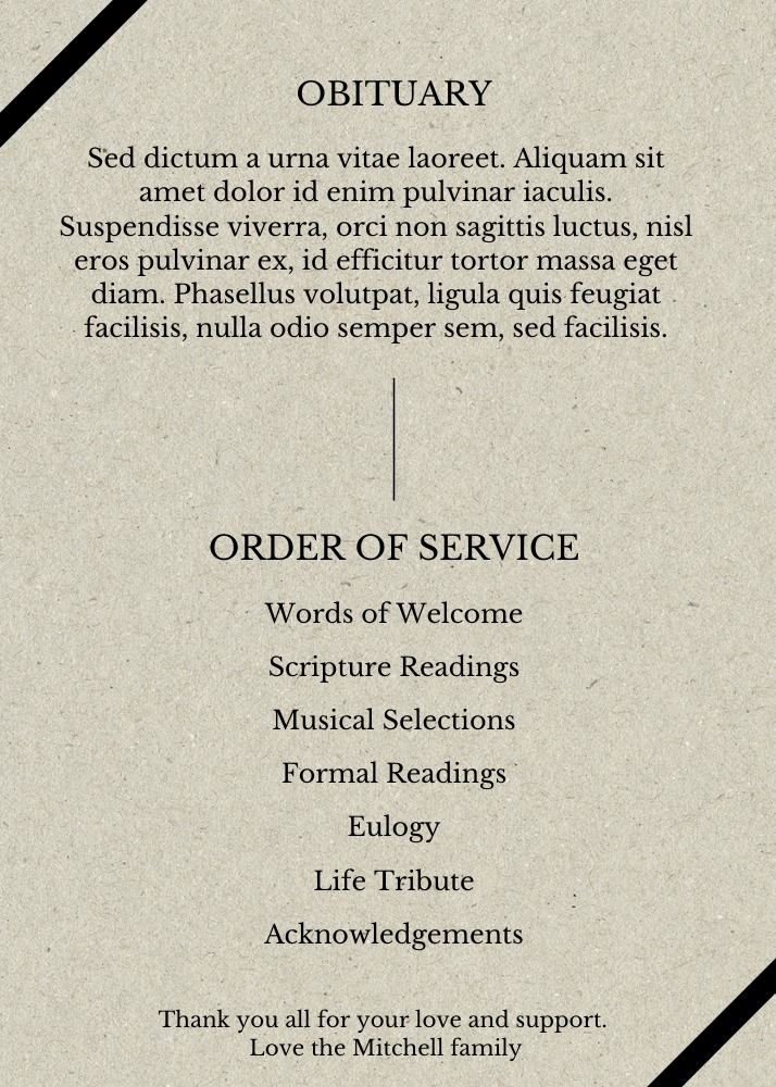 Beige with Black stripe photo obituary