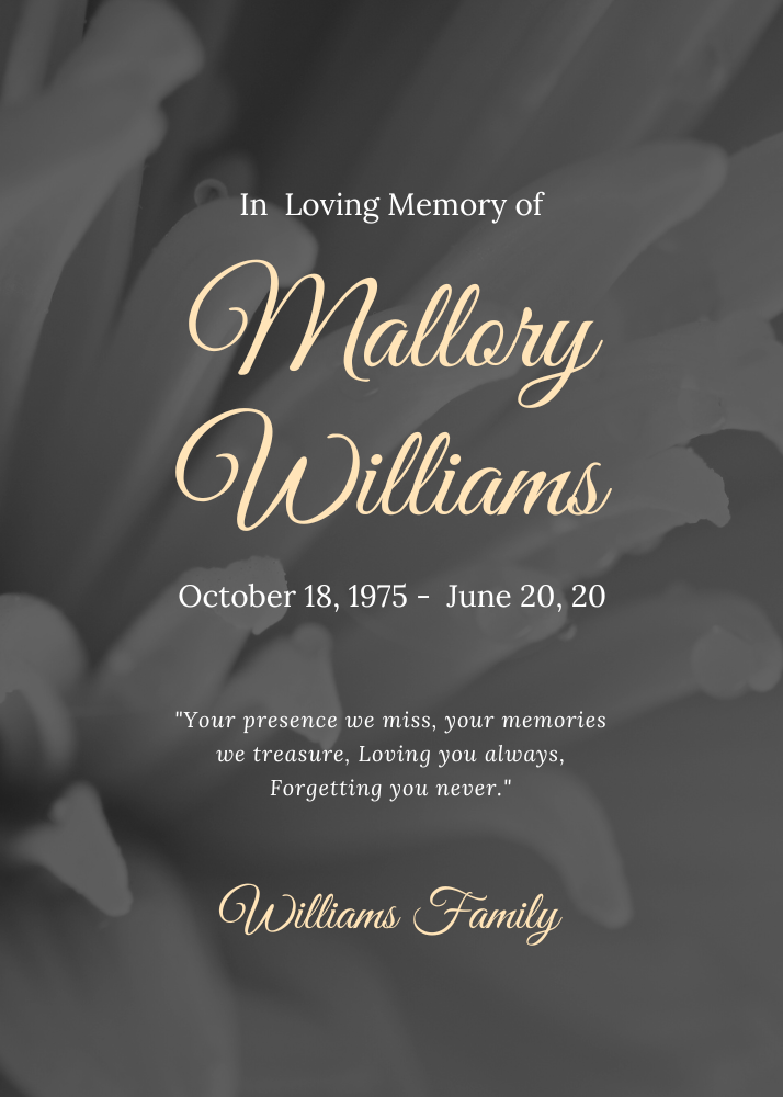 Gray floral background obituary