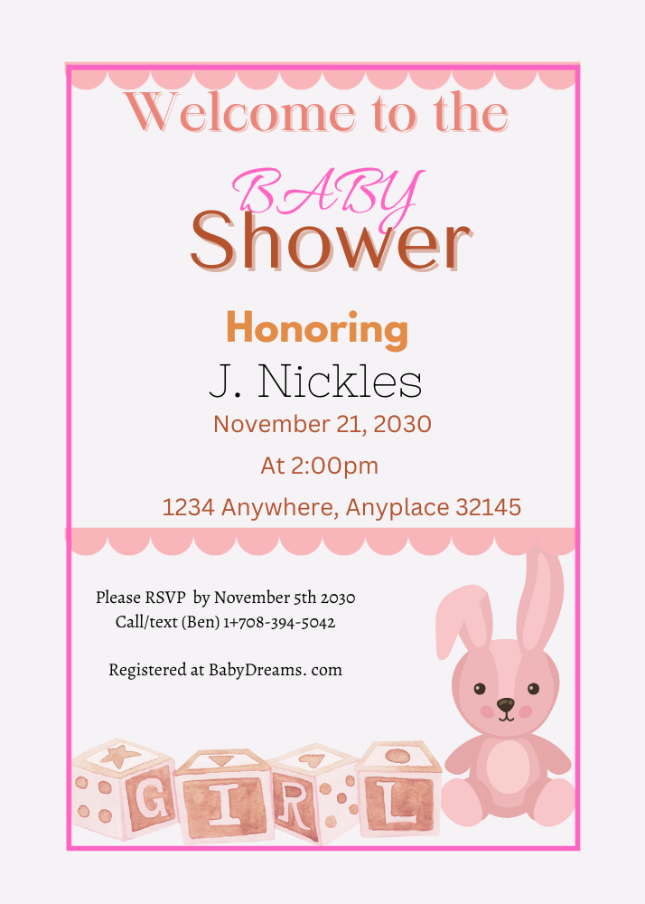 Pink/ white bunny Baby shower 