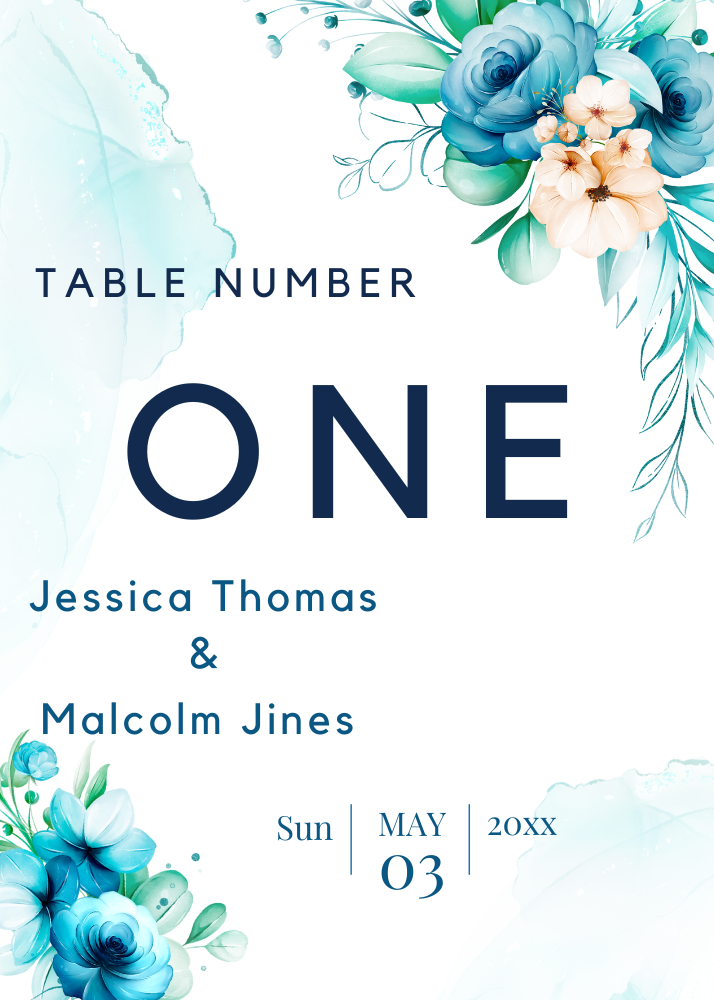 Table numberTeal floral 