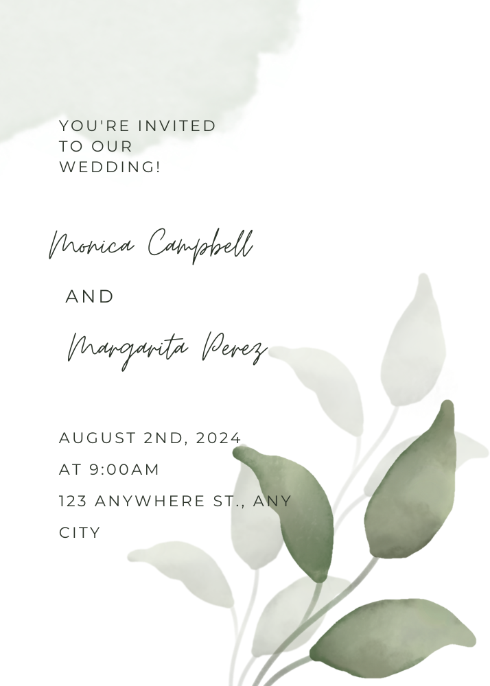 Green water color floral wedding invitation 
