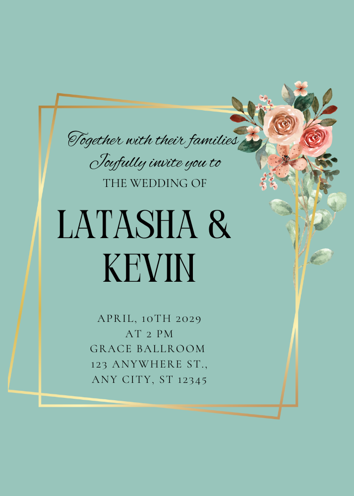 Green gold frame wedding invite 