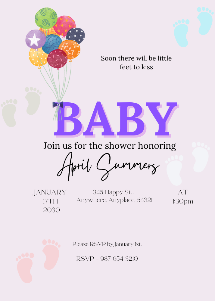 lilac little feet baby shower invitation 