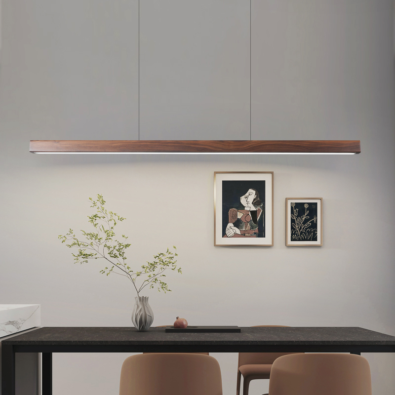 Black walnut solid wood dining room chandelier minimalist strip light