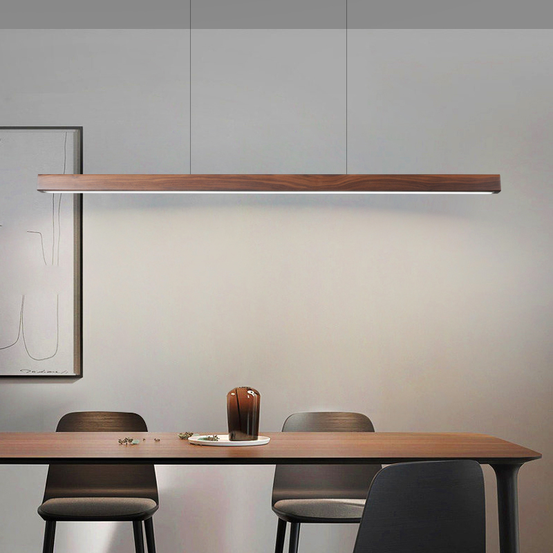 Black walnut solid wood dining room chandelier minimalist strip light
