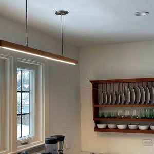 Linear Suspension Chandelier MCM Lighting Island Light Fixture LED Pendant Chandelier Long Wooden Light Wood Panel Light