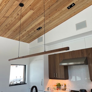Linear Suspension Chandelier MCM Lighting Island Light Fixture LED Pendant Chandelier Long Wooden Light Wood Panel Light