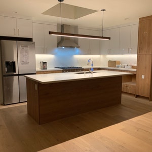 Linear Suspension Chandelier MCM Lighting Island Light Fixture LED Pendant Chandelier Long Wooden Light Wood Panel Light
