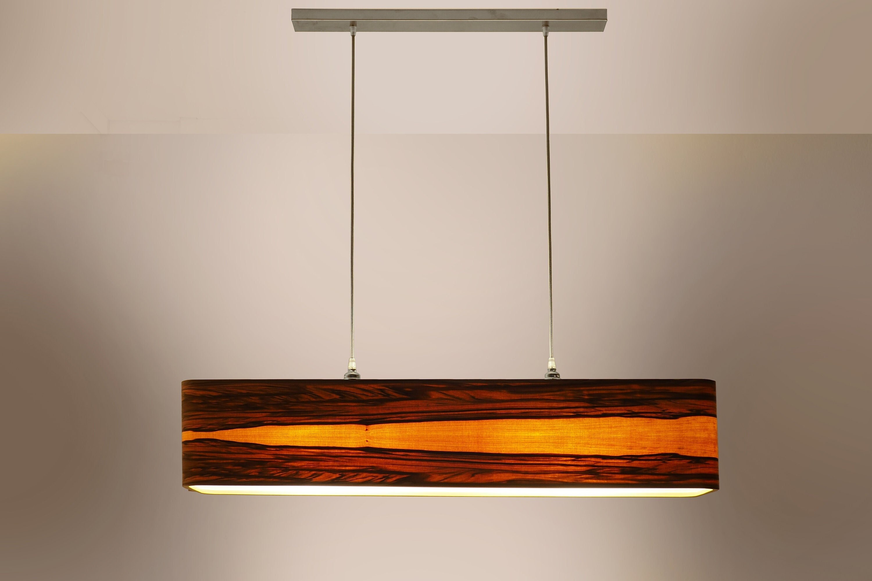 Contemporary Linear Pendant Light Fixture, Red Gum Natural Veneer, Handmade Wood Chandelier, Scandinavian Minimalist Design, Dine Room Light