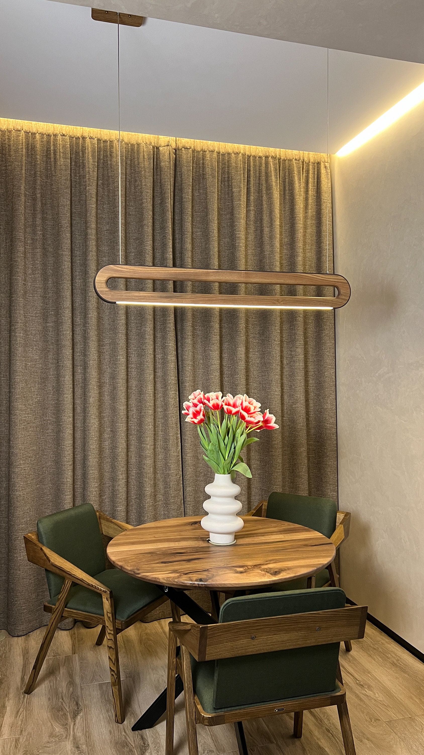 Wood pendant linear light over dining table living room kitchen island modern chandelier hanging lamp ceiling light wooden led pendant lamp